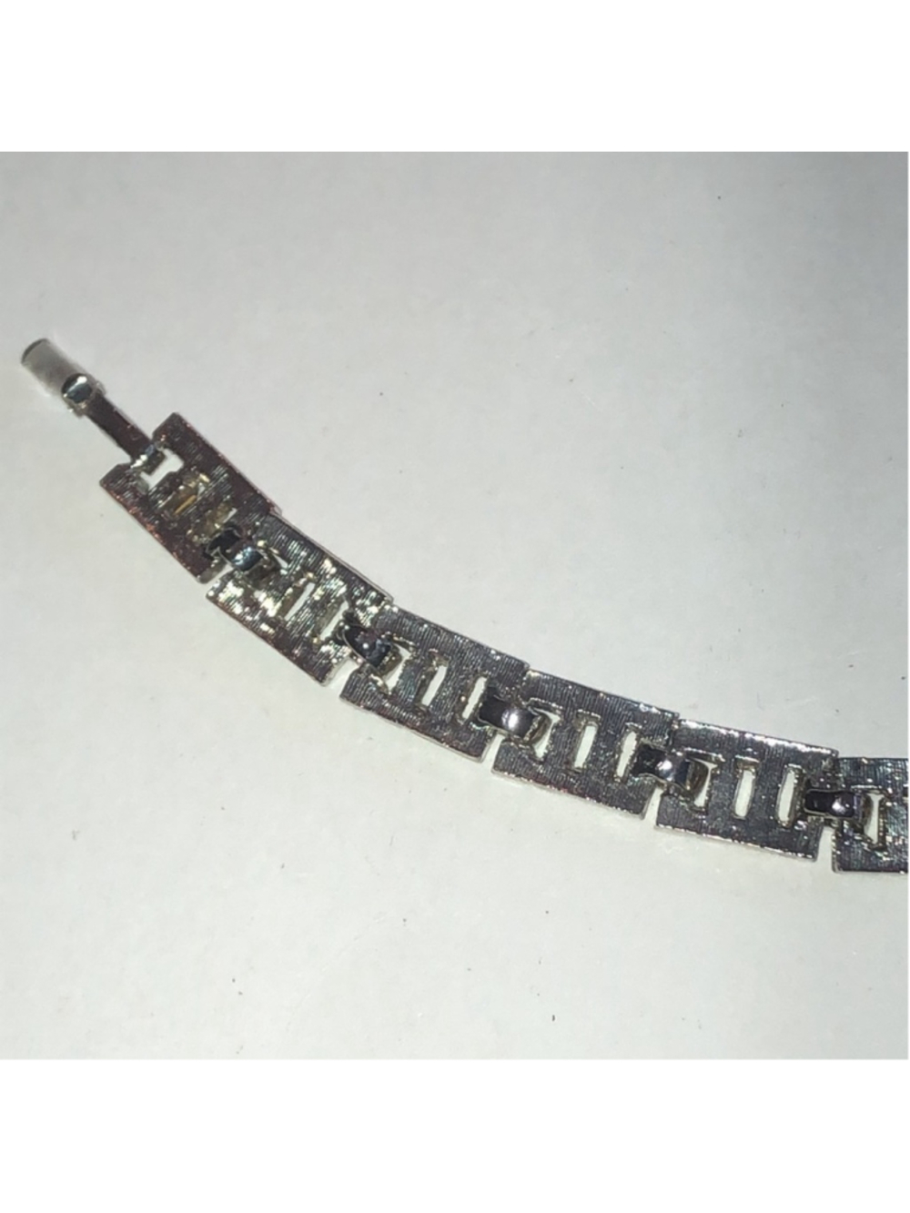 Vintage Silver Tone Green Rhinestone Boho Bracelet - Picture 7 of 8